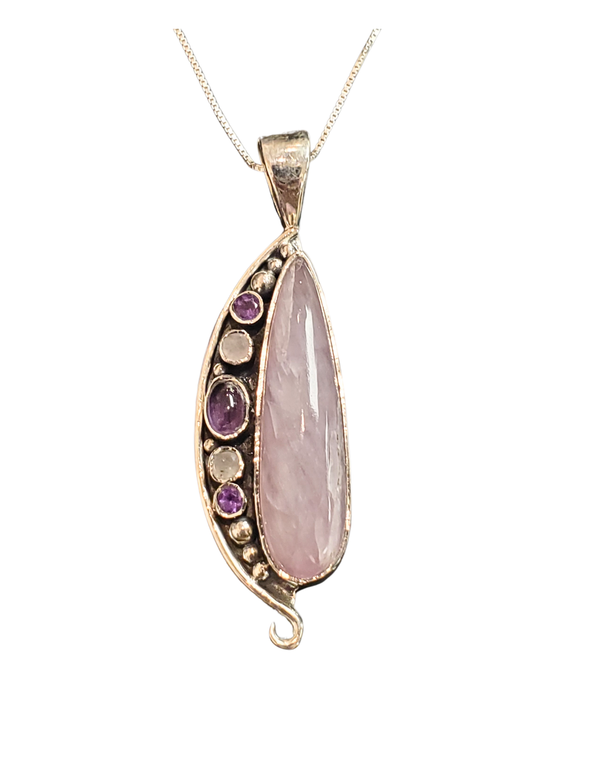 Kunzite, Amethyst, Rose Quartz Silver Necklace