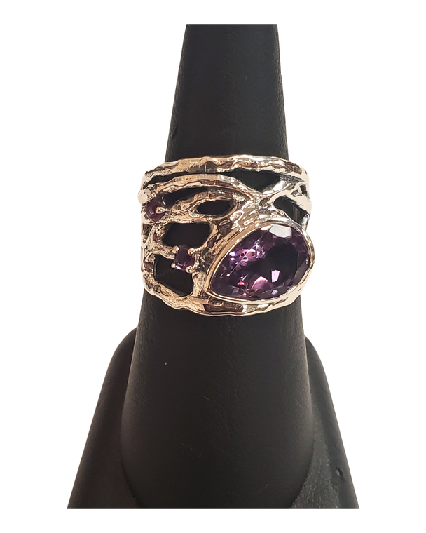 Amethyst tear with Amethyst Silver Ring S9