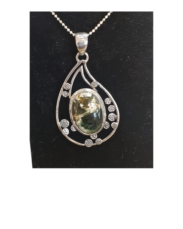 Chrome Chalcedony oval in tear design Silver Necklace