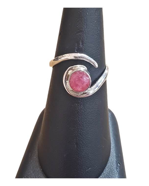 Ruby circle in band Silver Ring Adjustable
