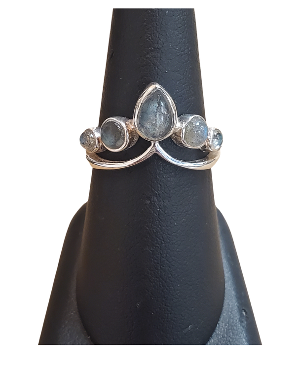 Labradorite 4 stone crown Silver Ring S7