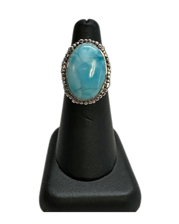 Larimar beaded oval Silver Ring Adjustable