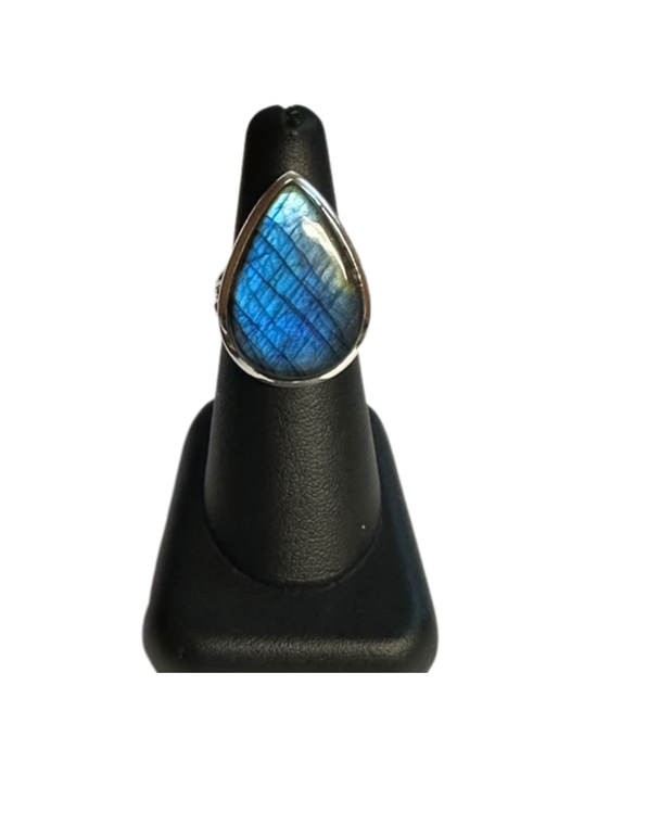 Labradorite big tear Silver Ring 7.5