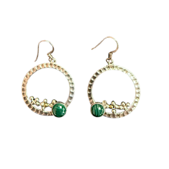 Malachite Circle in Circle Silver Earrings