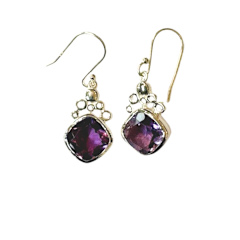 Amethyst Diamond Shaped with Circles Earrings