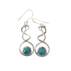 Copper Turquoise Circle in loop Silver Earrings