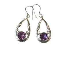 Amethyst Circle in Tear Silver Earrings