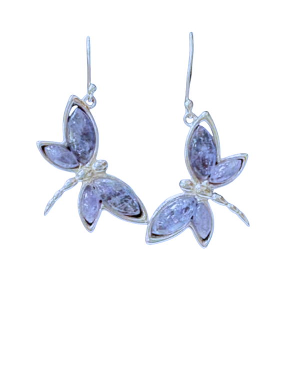 Tanzanite Big Dragonfly Silver Earrings