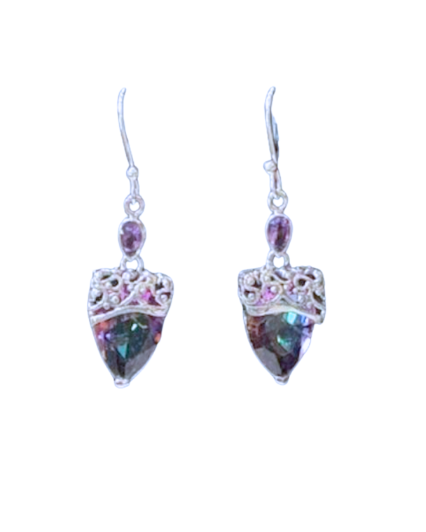 Mystic topaz Arrowhead with Amethyst Earrings