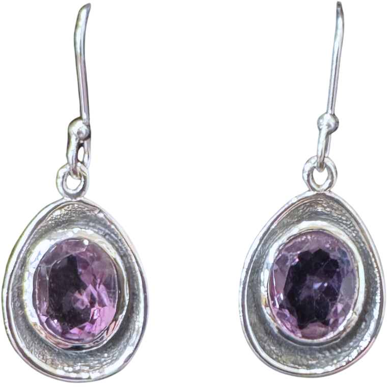 Amethyst Oval in Oxidized Oval Earrings
