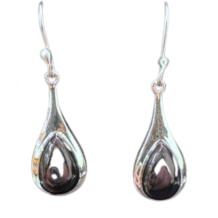 Black Onyx Tear Silver Earrings