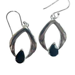 Black Onyx Tear in Marquis Earrings