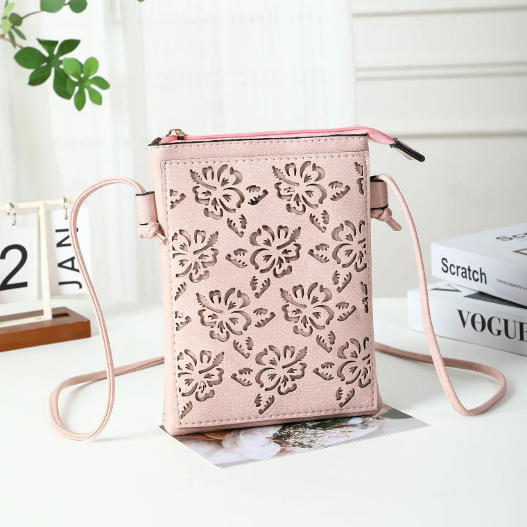 Hibiscus Laser Pink Crossbody Cellphone Bag