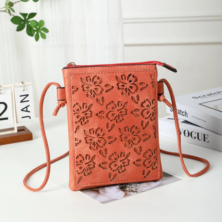 Hibiscus Laser Coral Crossbody Cellphone Bag