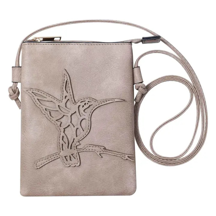 Tan Crossbody Cellphone Bag - Hummingbird Cut