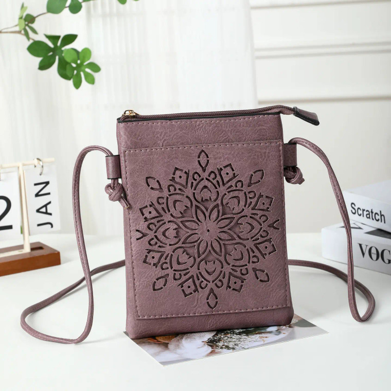 Floral Laser Purple Crossbody Cellphone Bag