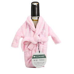 Wine Bottle Koozie White Robe Pink Heart