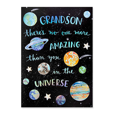Grandson Planets and Universe Birthday Card