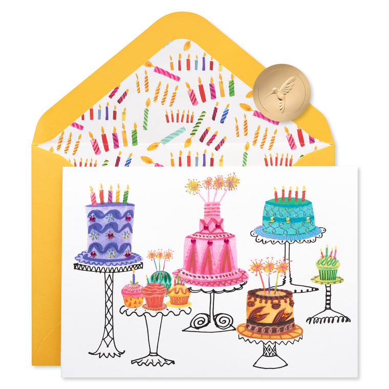 FSC Cakes with Gems on Stands Birthday Card
