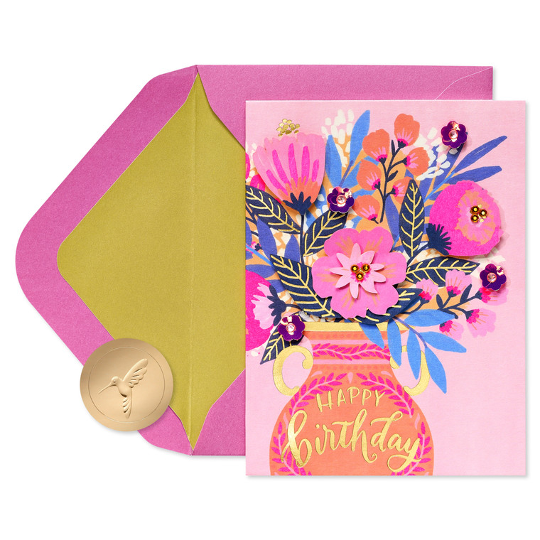 Bright Flowers in Vase Birthday Card