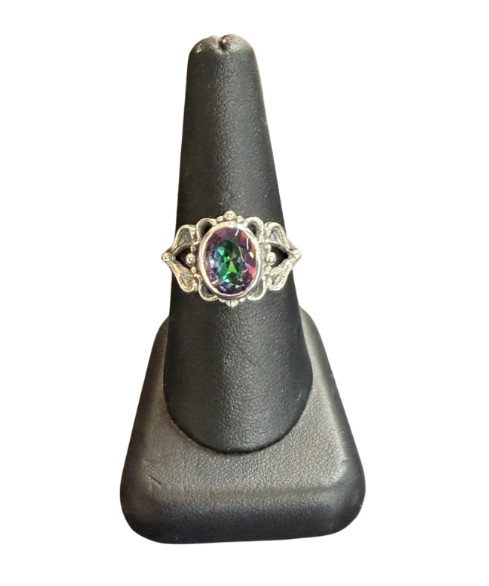 Mystic Topaz Oval Loop Silver Ring S10