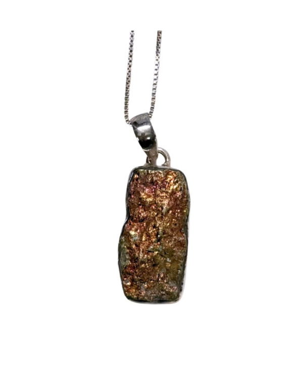 Rectangle Rainbow Druzy Silver Necklace