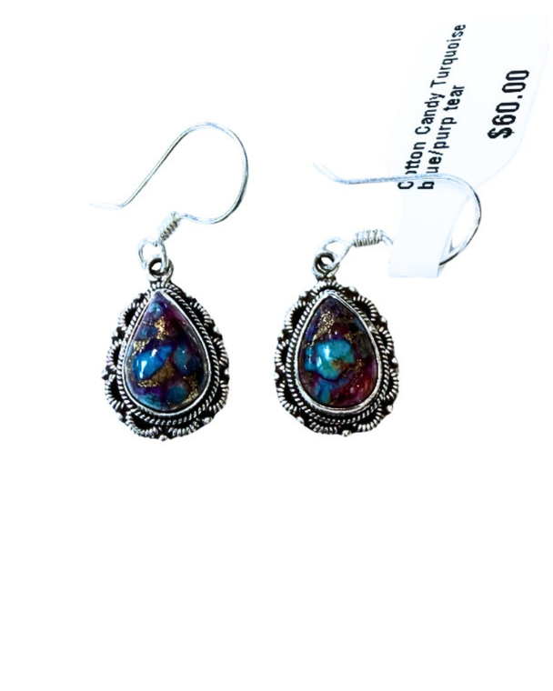 Cotton Candy Turquoise Blue & Purple Tear Earrings