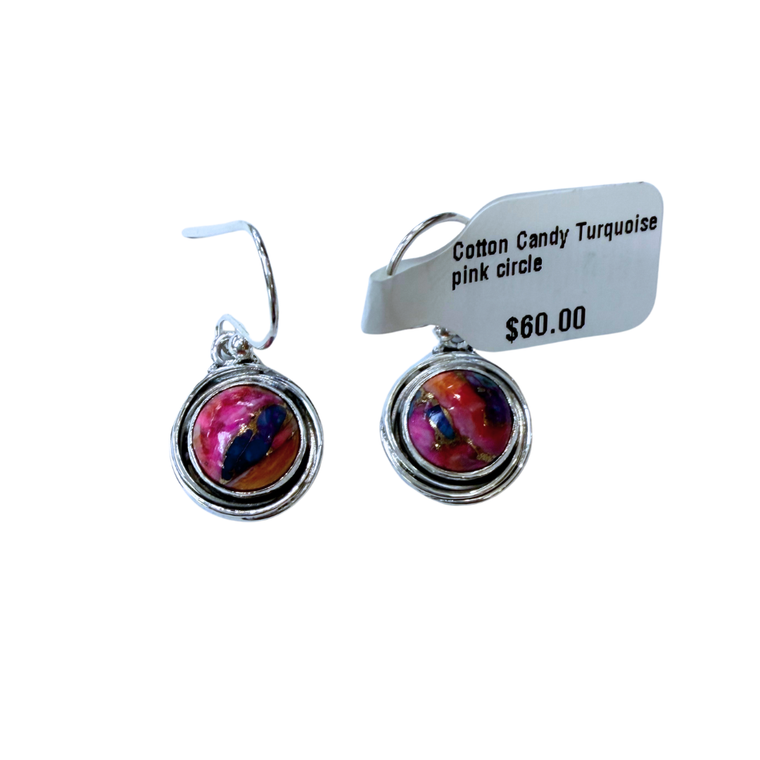 Cotton Candy Turquoise Pink Circle Earrings