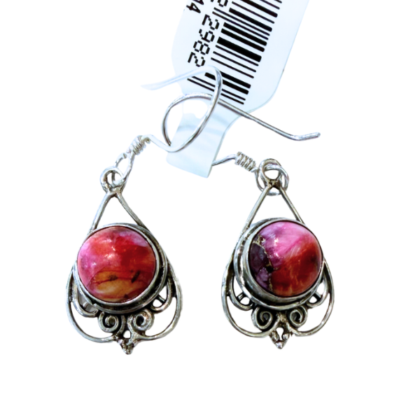 Cotton Candy Turquoise Pink Circle Scroll Drop Earrings