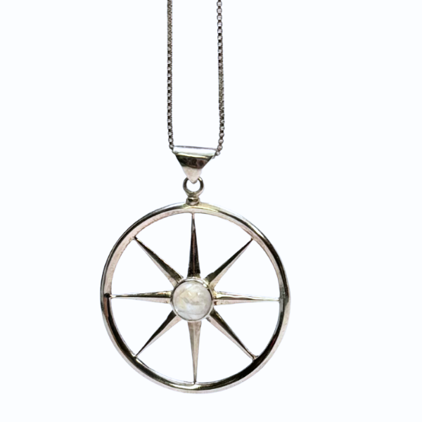 Moonstone in Star Circle Silver Necklace