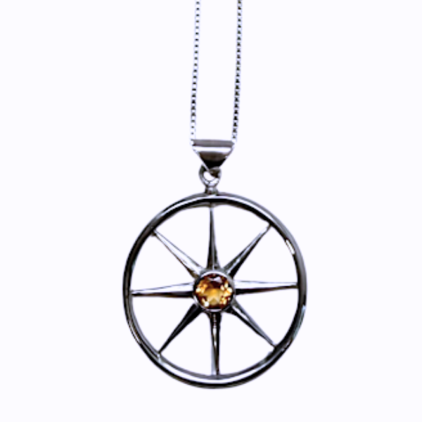 Citrine in Star Circle Silver Necklace