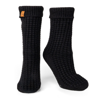 Waffle Knit Slipper Socks Black