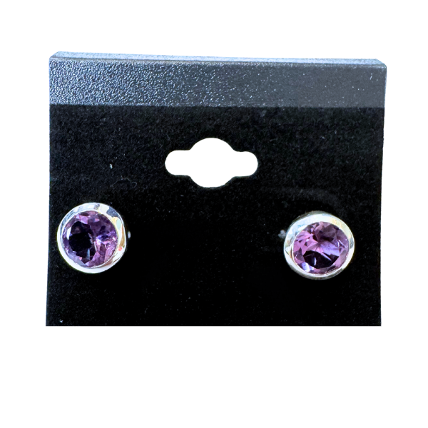 Amethyst Facet Circles Silver Stud Earrings