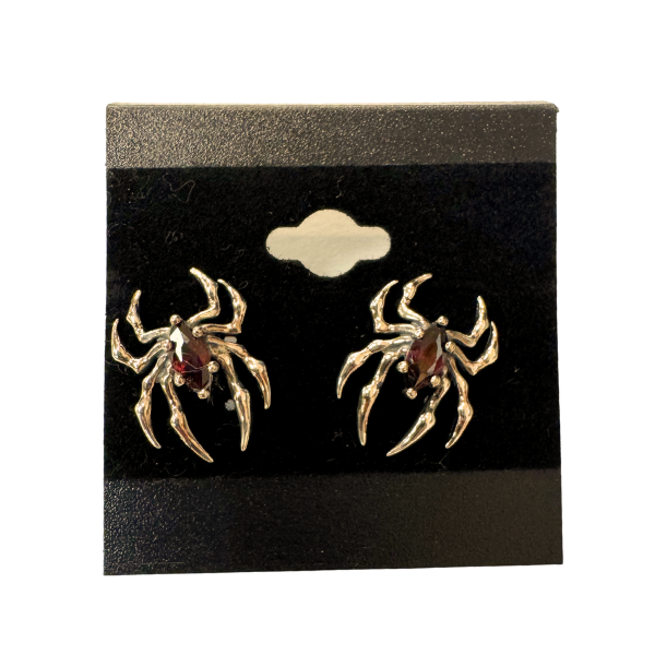 Spider Garnet Silver Stud Earrings