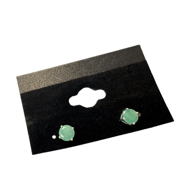 Small Facet Circle Emerald Silver Stud Earrings