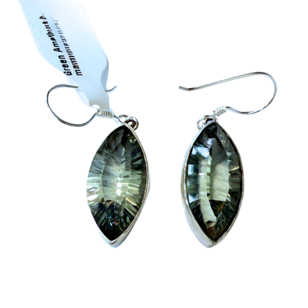 Green Amethyst facet Marquis Silver Earrings