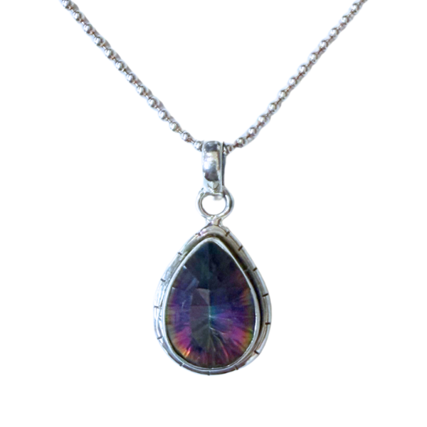 Mystic Topaz Tear Facet Silver Necklace