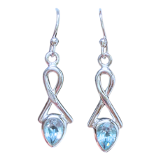 Blue Topaz Tear Silver Loop Drop Earrings