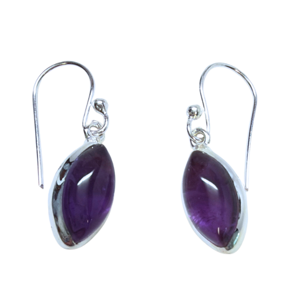 Amethyst Marquis Plain Silver Earrings