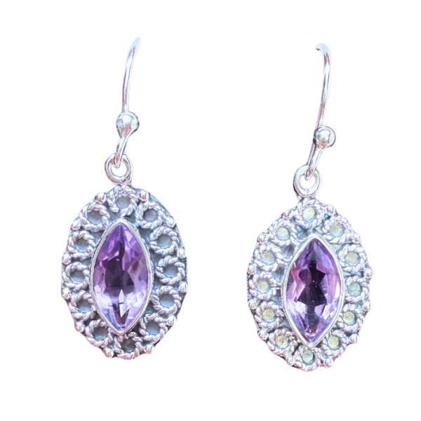 Amethyst Marquis Circle Outline Earrings