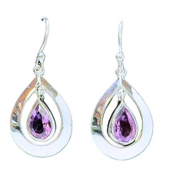 Amethyst Tear in Tear Silver Earrings