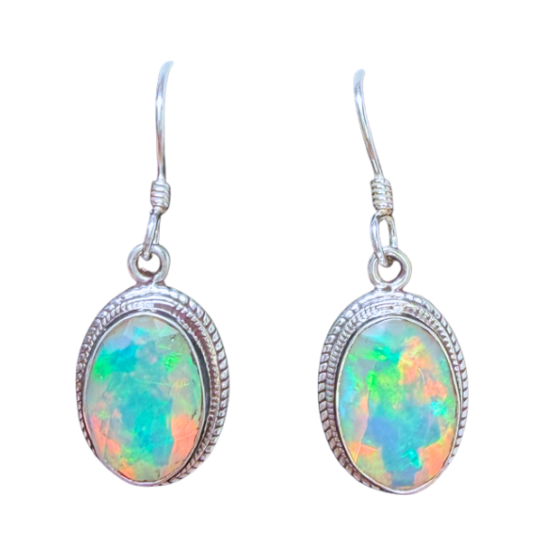 Opal Ovals Silver Earrings