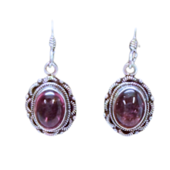Watermelon Tourmaline Pink Oval Silver Earrings