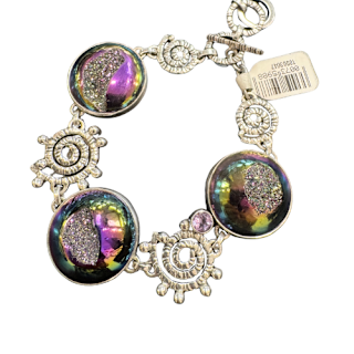 Druzy Mystic Designer Circle Starburst Silver Bracelet