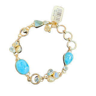 Larimar, Blue Topaz, Moonstone, Pearl Silver Bracelet