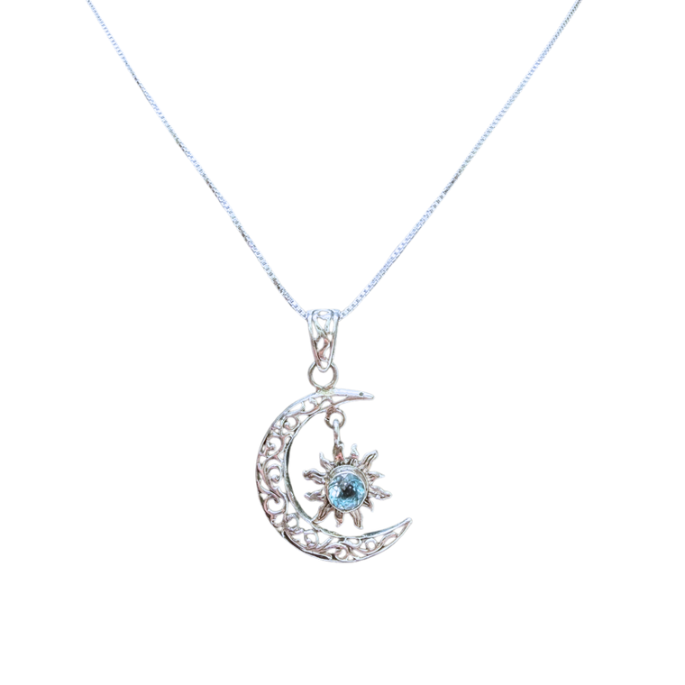 Moon & Sun Blue Topaz Silver Necklace
