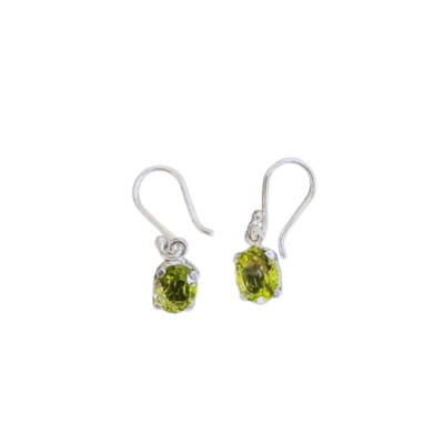 Peridot Oval facet with Prong Silver Earrings