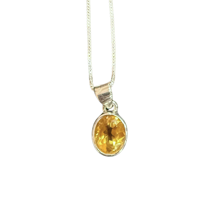 Citrine Oval Facet Silver Necklace