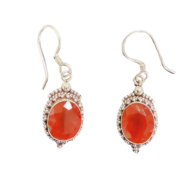Carnelian Facet Oval Silver Earrings