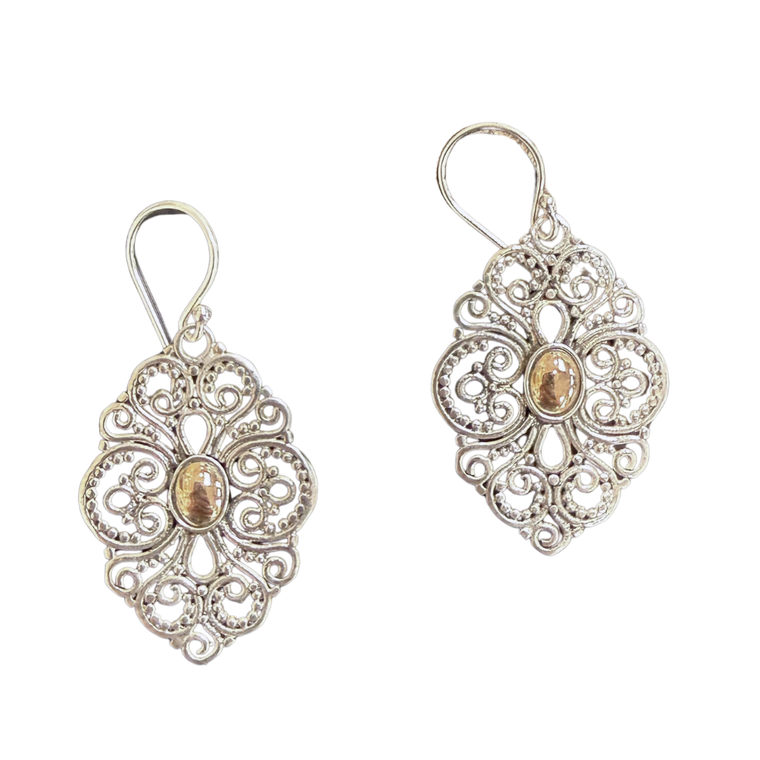 Silver Scroll with 18k Rose Gold Accents Earrings